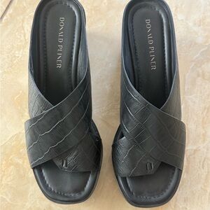 Donald J. Pliner Black Croc-Embossed Mules